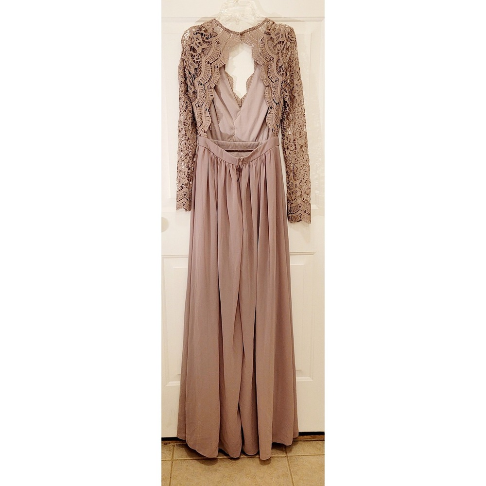 maniju tan lace long sleeve cutout maxi dress formal event size s - Picture 2 of 10